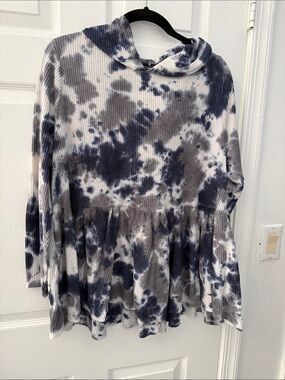 Lane Bryant Tie-Dye Peplum Hoodie Top - Navy & Gray